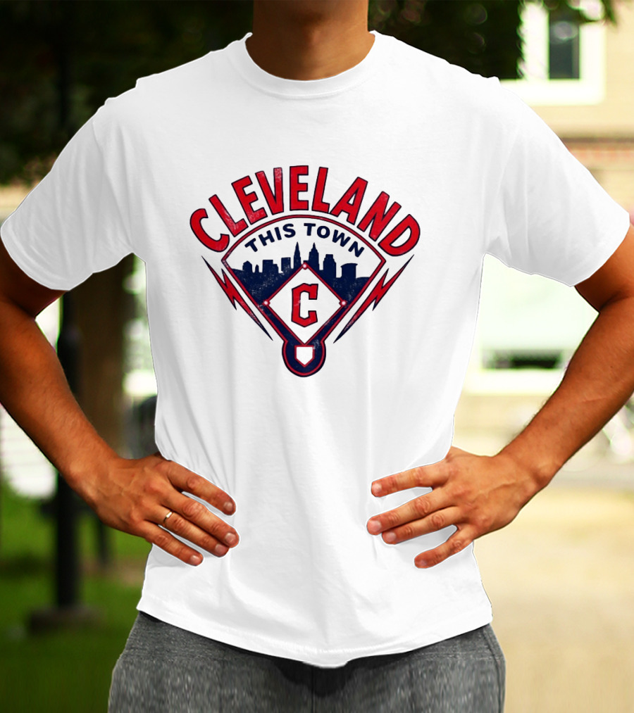 Cleveland Guardians This Town Baseball MLB Skyline Pitch Shape T-Shirt