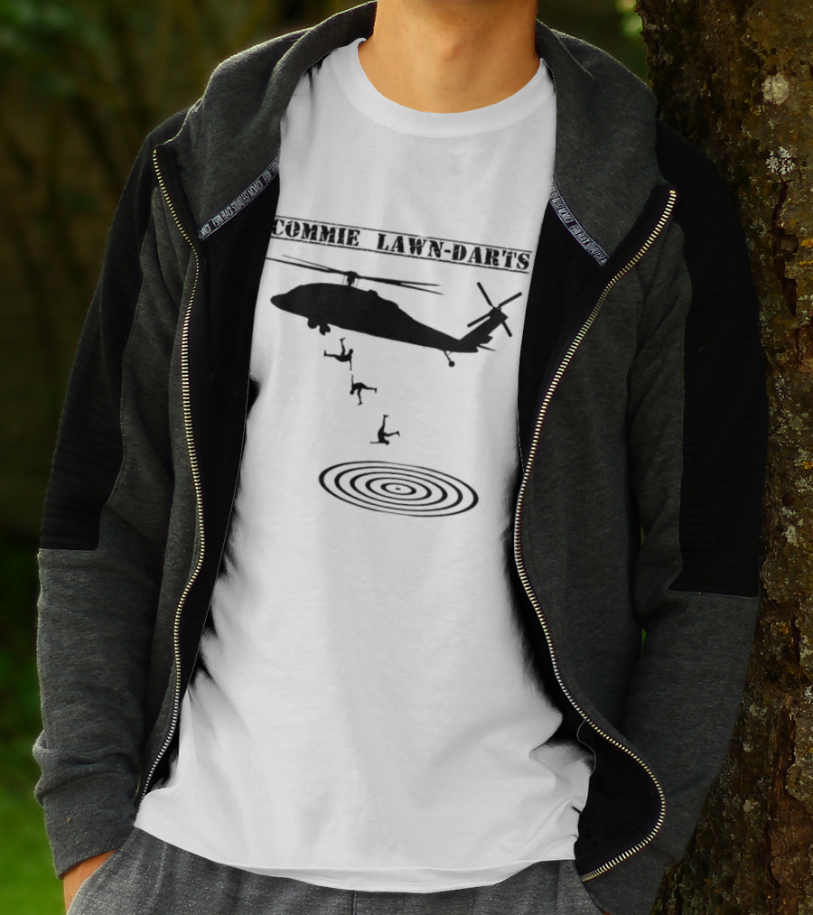 Commie Lawn Darts Helicopter Paratrooper Meme Target Landing T-Shirt