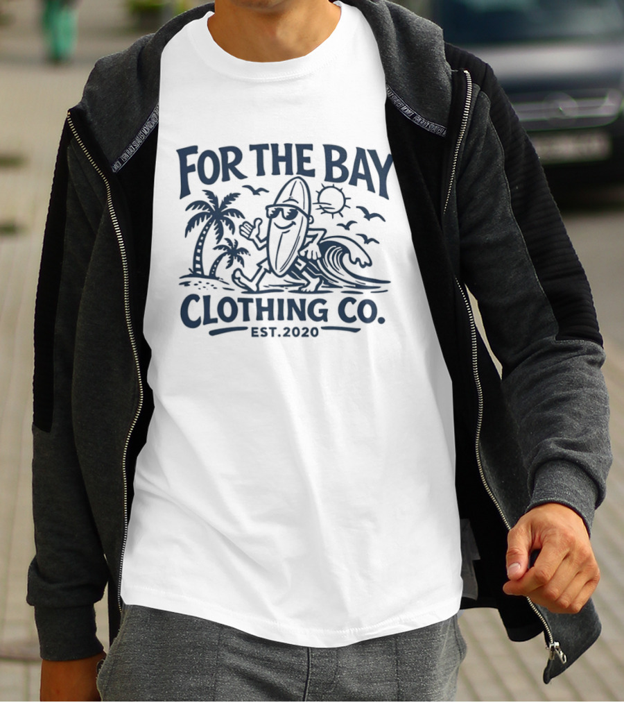 For The Bay Clothing Co Est 2020 Surfing Palm Trees And Waves T-Shirt
