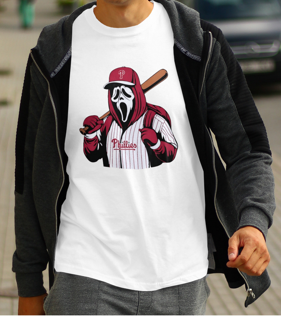 Philadelphia Phillies Ghostface Scream Baseball Horror Movie T-Shirt