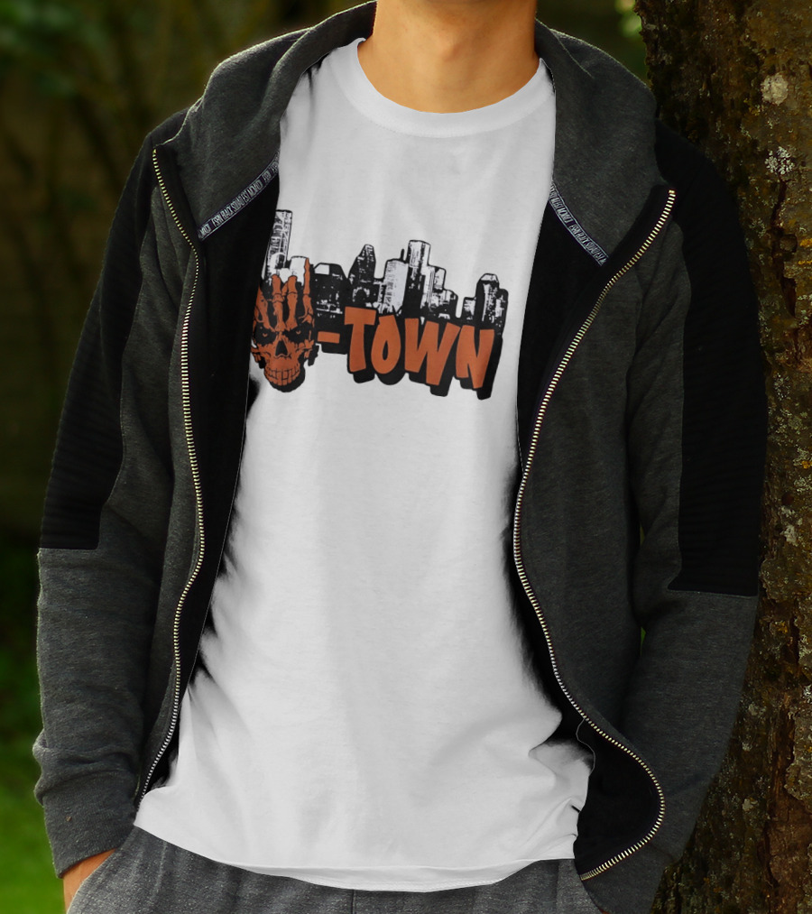 H Town Skull Skyline Houston Texas T-Shirt
