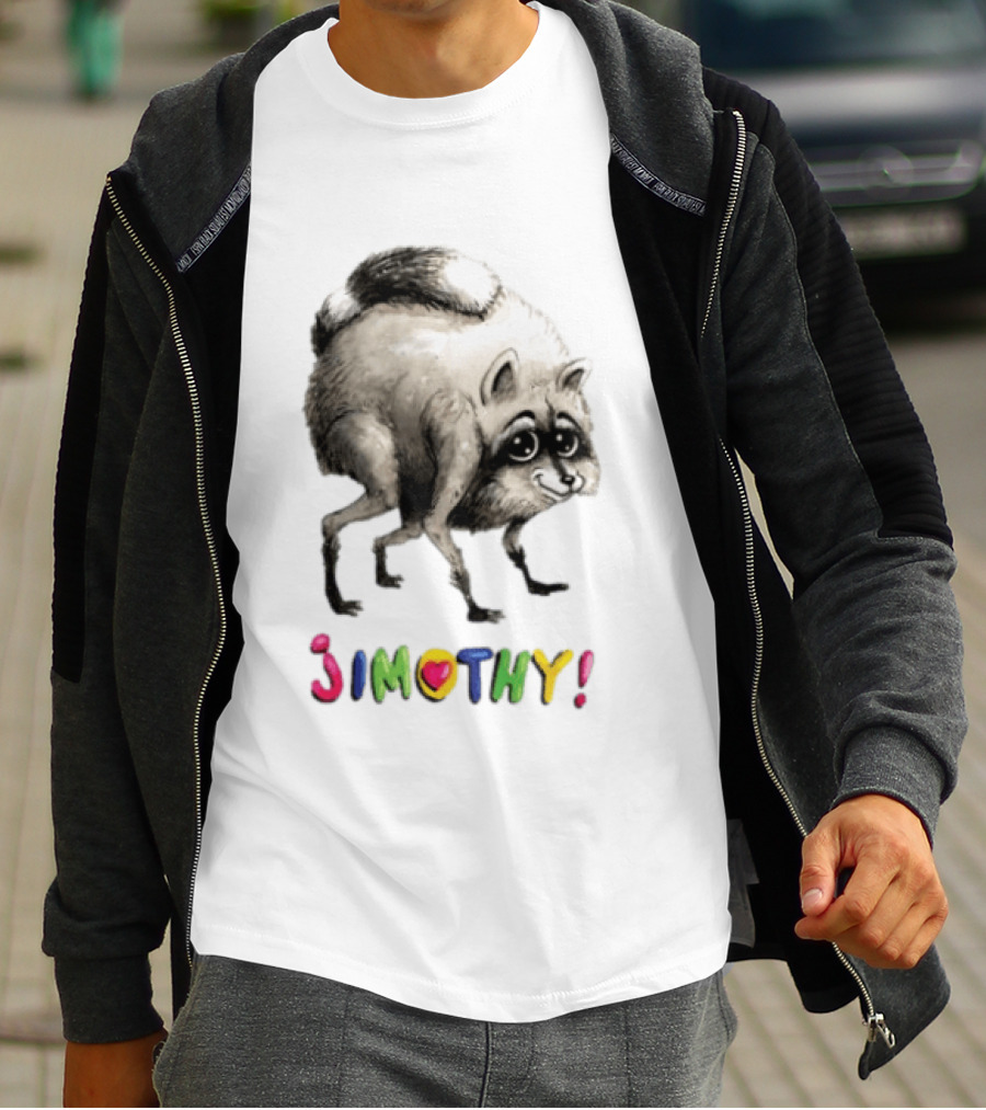 Jimothy Raccoon Rainbow Text Playful T-Shirt