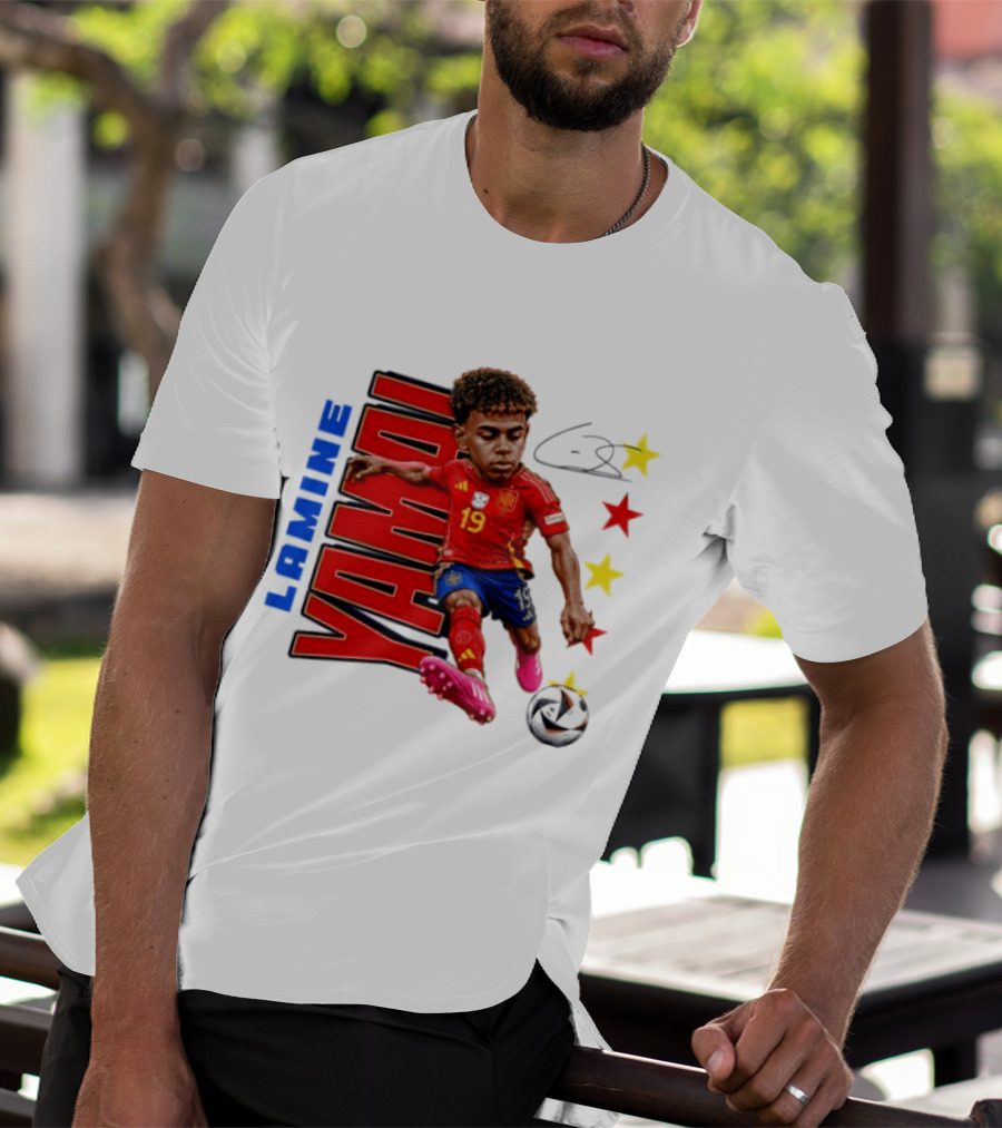 Lamine Yamal No 19 Spain National Team Soccer Star With Signature And Stars T-Shirt