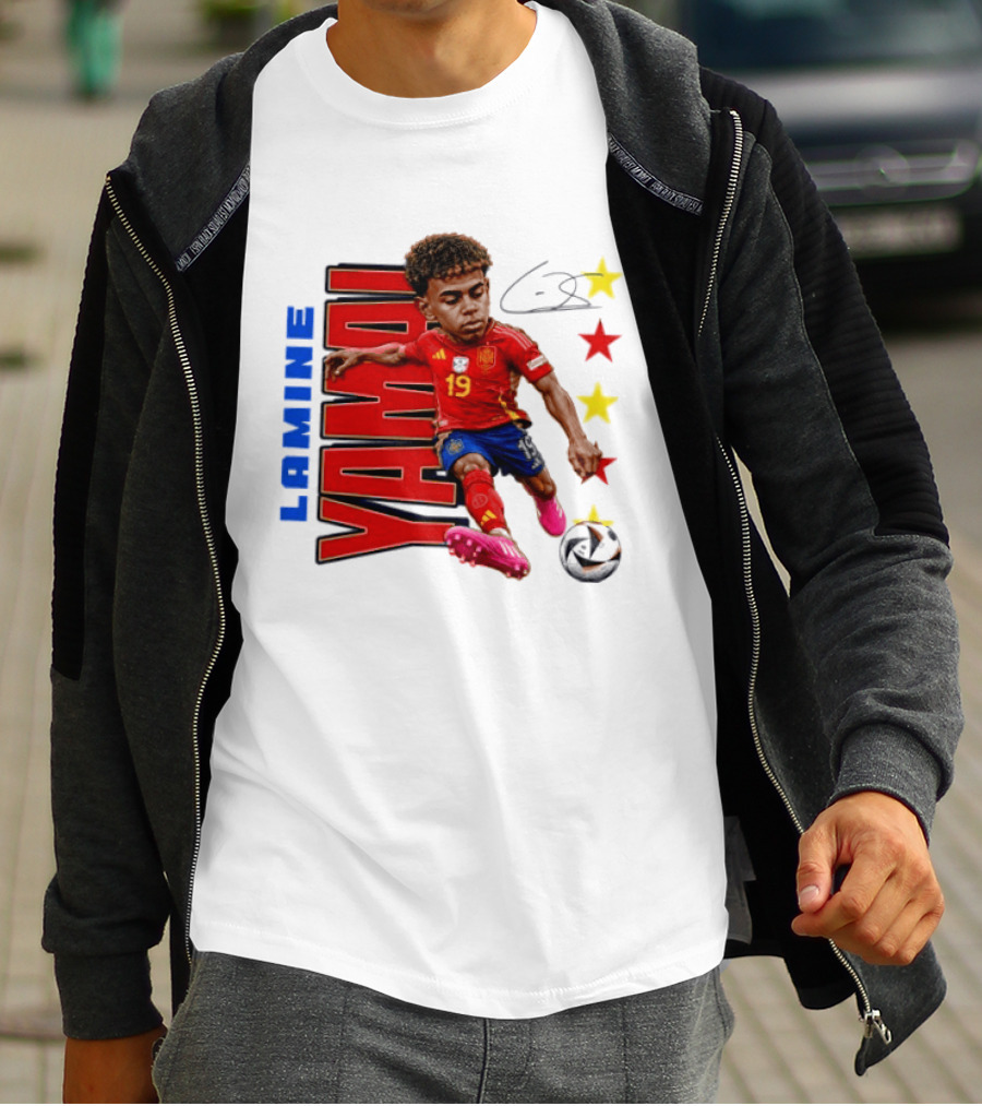Lamine Yamal No 19 Spain National Team Soccer Star With Signature And Stars T-Shirt