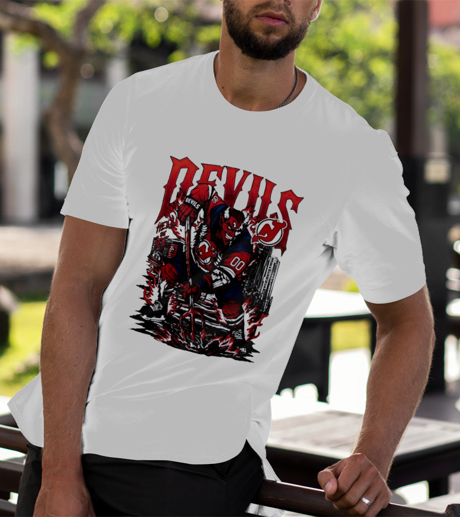 New Jersey Devils Hell On Ice Demon Skating T-Shirt