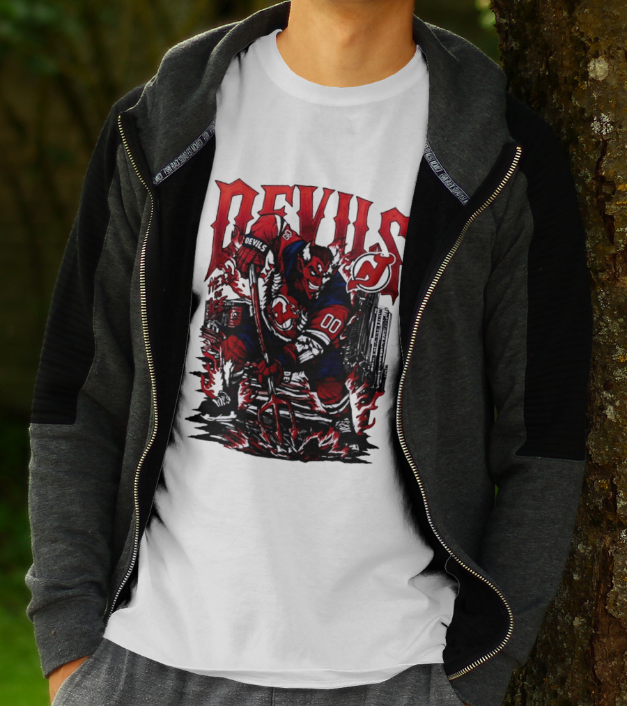 New Jersey Devils Hell On Ice Demon Skating T-Shirt
