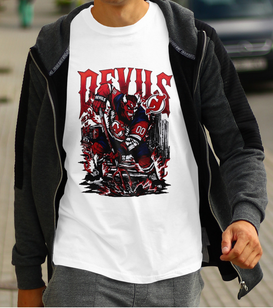 New Jersey Devils Hell On Ice Demon Skating T-Shirt