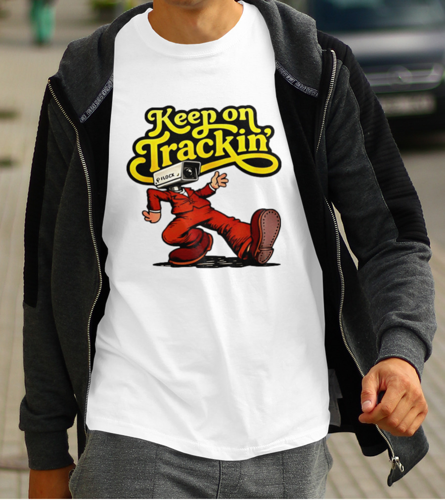 Keep On Trackin' Security Camera Head Person Walking T-Shirt