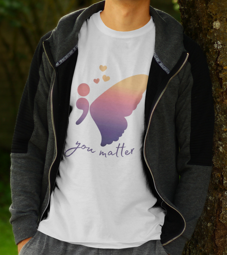 Semicolon Butterfly You Matter Inspirational Mental Health Awareness T-Shirt