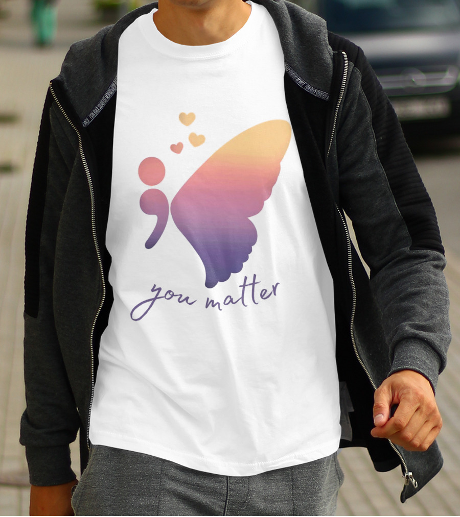 Semicolon Butterfly You Matter Inspirational Mental Health Awareness T-Shirt