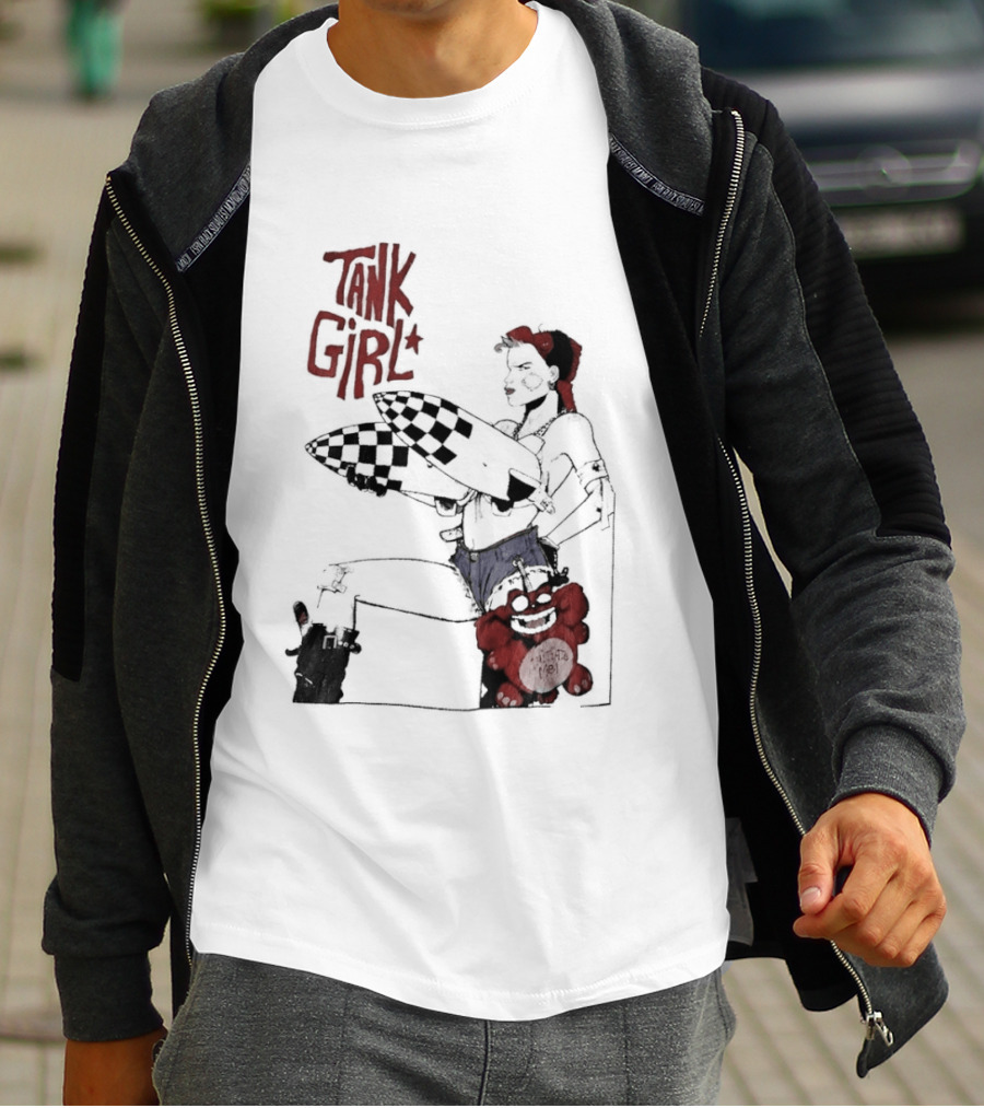 Tank Girl Checkered Missiles Red Text With Plush Toy T-Shirt