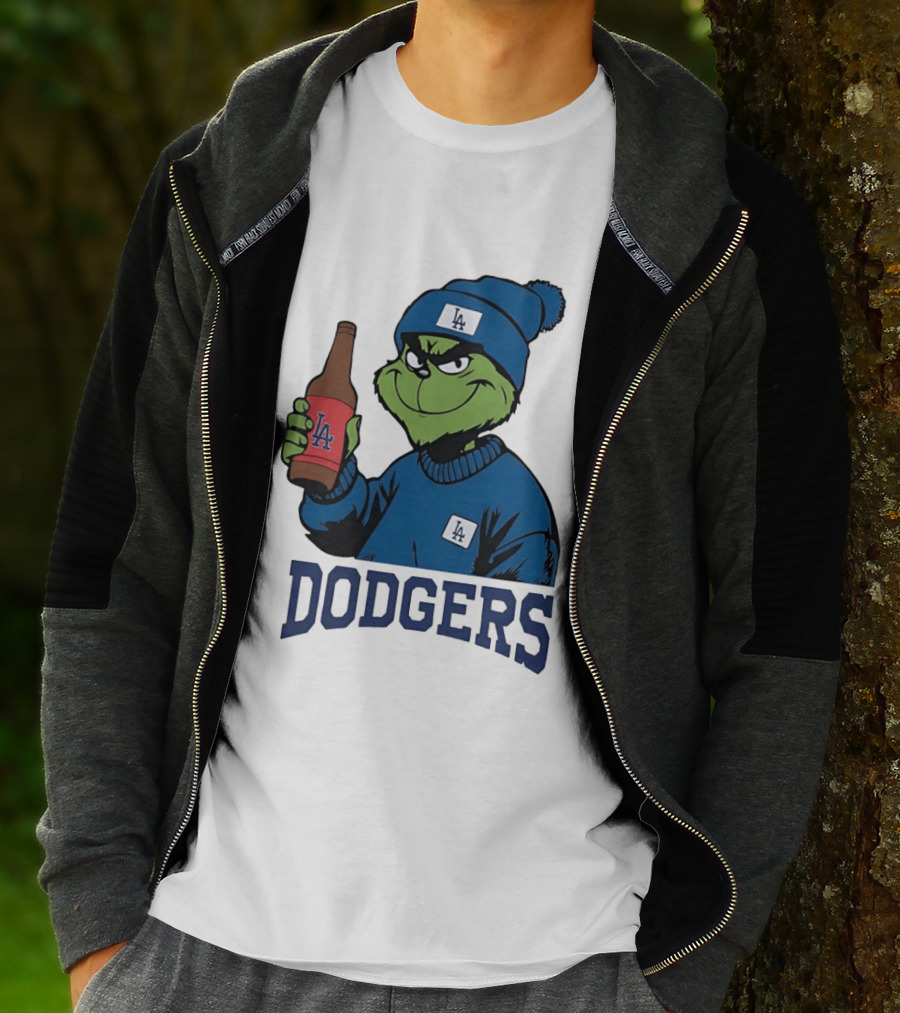 Los Angeles Dodgers MLB Christmas Grinch Beanie And Sweater T-Shirt