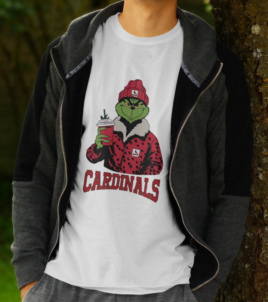The Grinch In St Louis Cardinals Jacket With Coffee Christmas T-Shirt