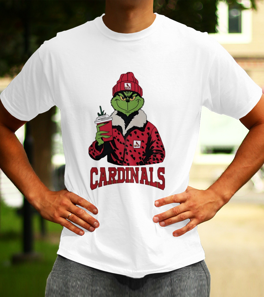 The Grinch In St Louis Cardinals Jacket With Coffee Christmas T-Shirt