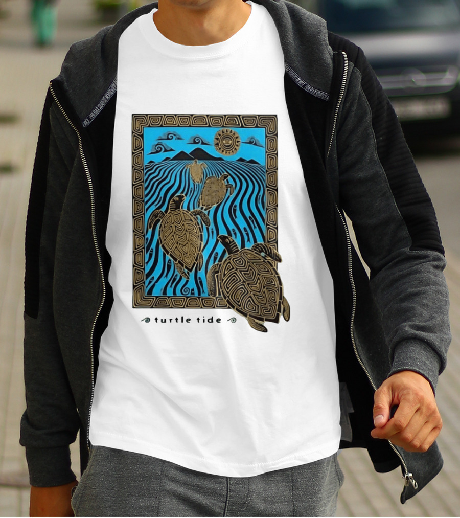 Turtle Tide Ocean Sea Life Coastal Nautical Waves And Sun T-Shirt