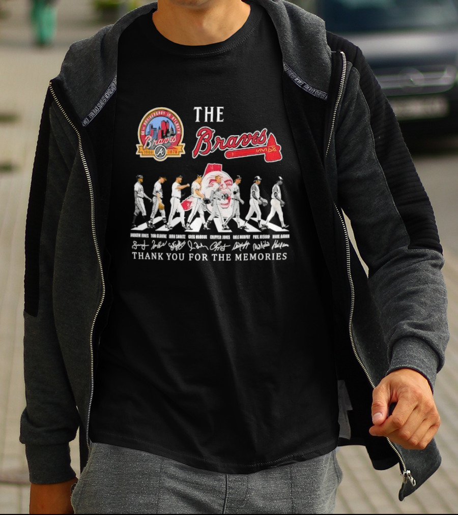 Atlanta Braves 60th Anniversary Legends Hank Aaron John Smoltz Greg Maddux Chipper Jones Thank You For The Memories T-Shirt