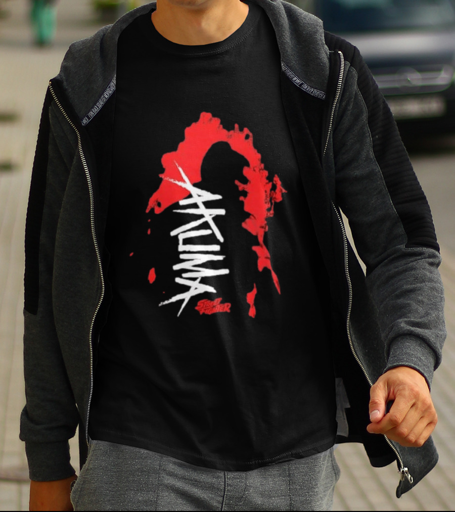 Akuma Street Fighter Red And White Brushstroke T-Shirt