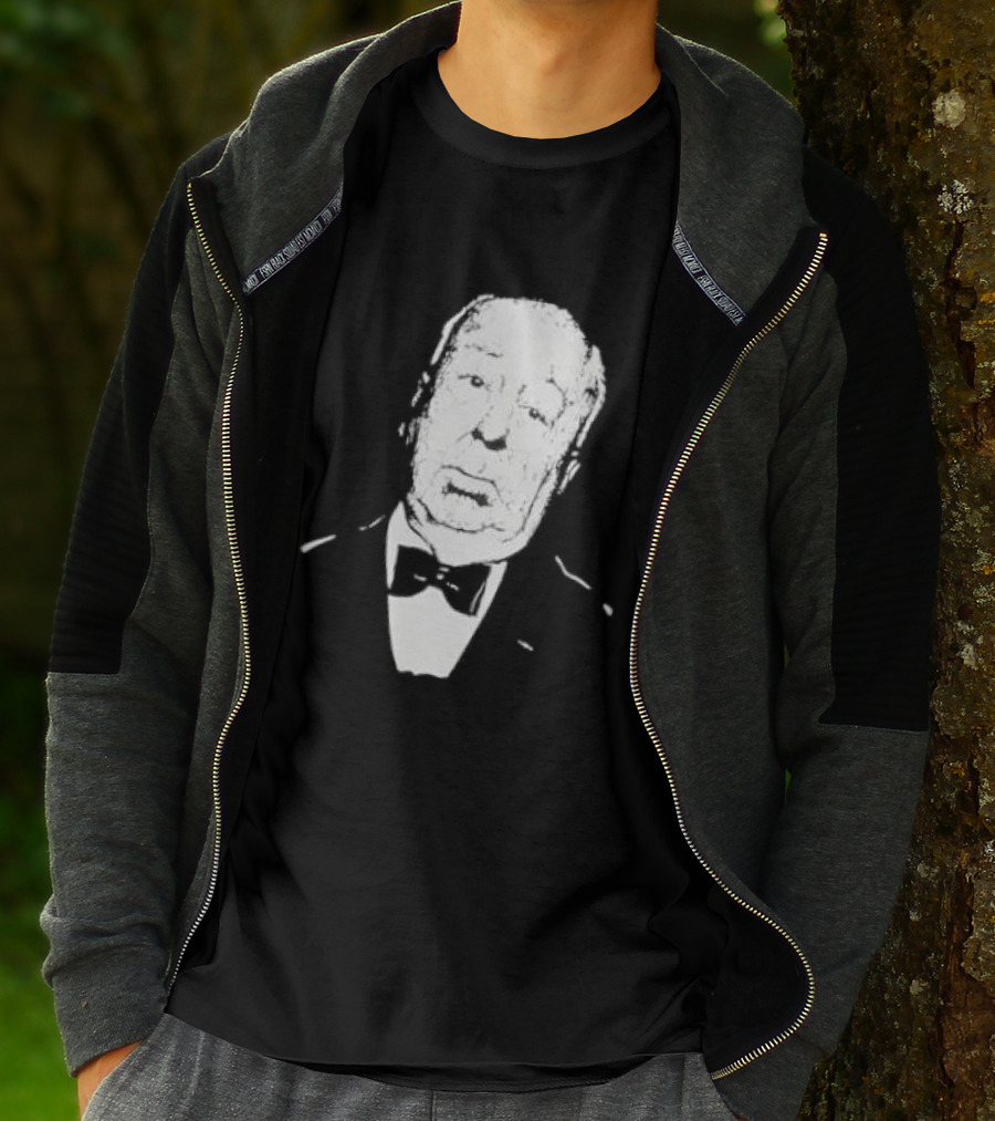 Alfred Hitchcock Staring Silhouette Iconic Filmmaker Style Bowtie T-Shirt