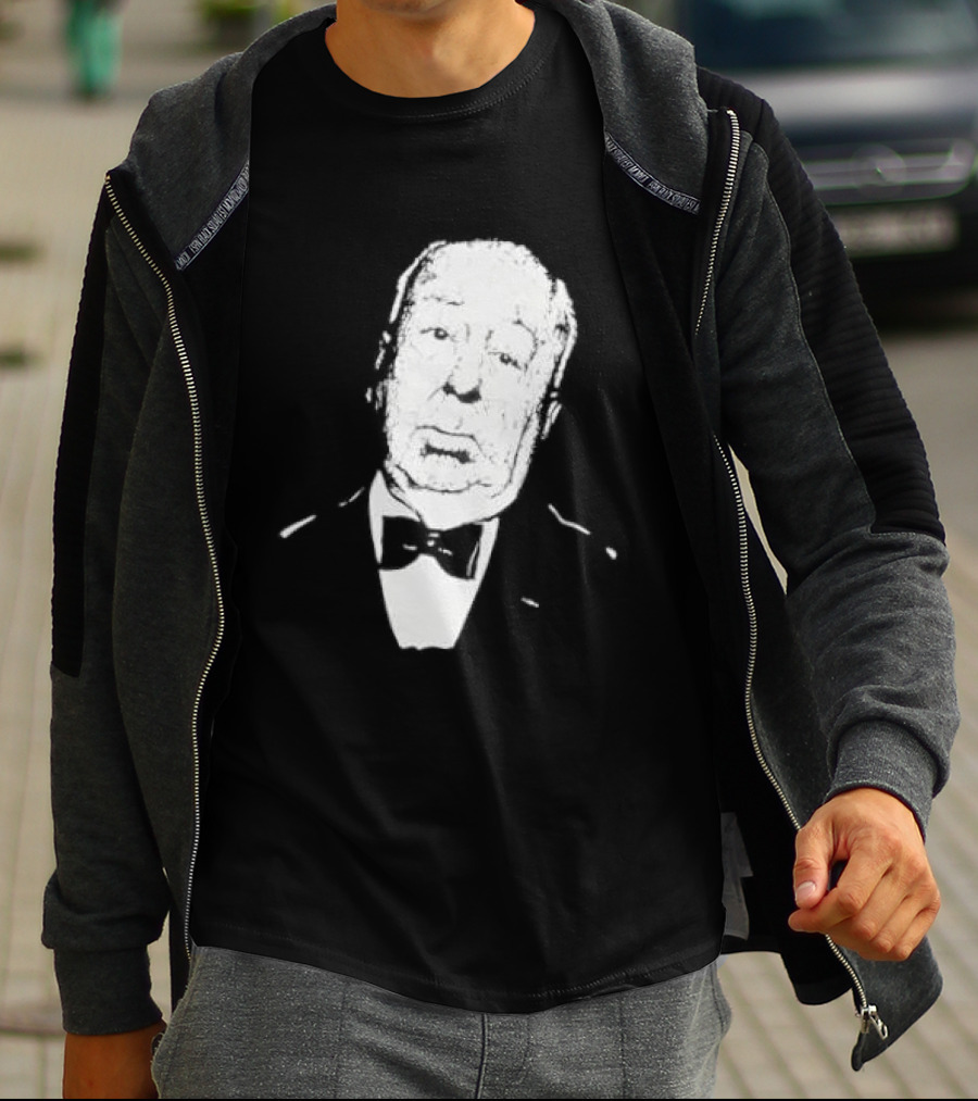 Alfred Hitchcock Staring Silhouette Iconic Filmmaker Style Bowtie T-Shirt
