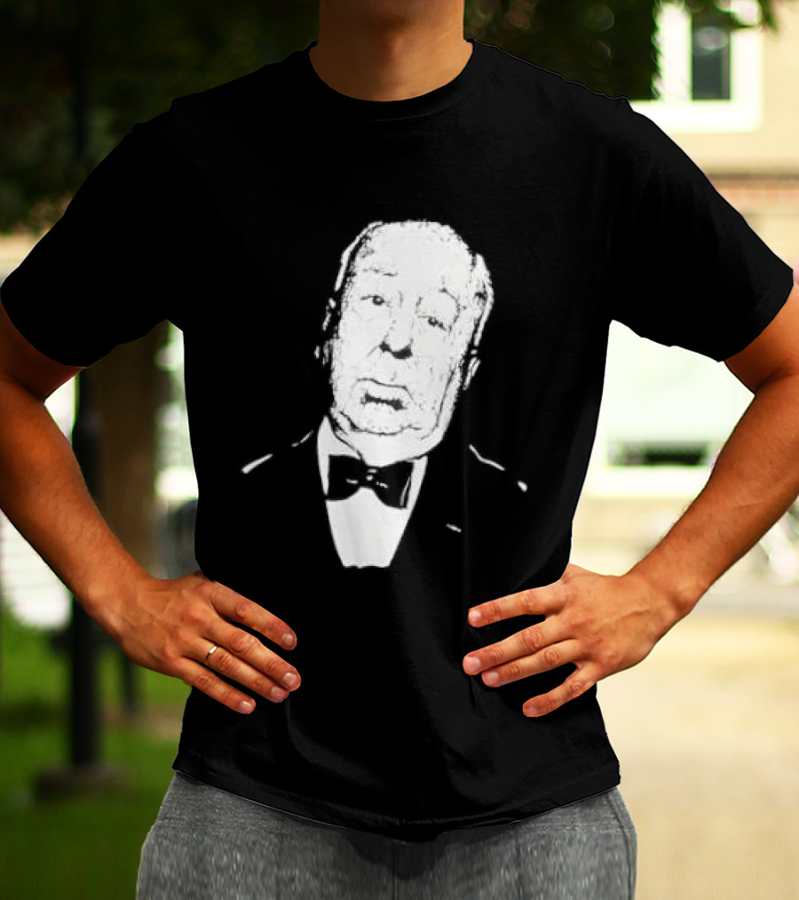 Alfred Hitchcock Staring Silhouette Iconic Filmmaker Style Bowtie T-Shirt