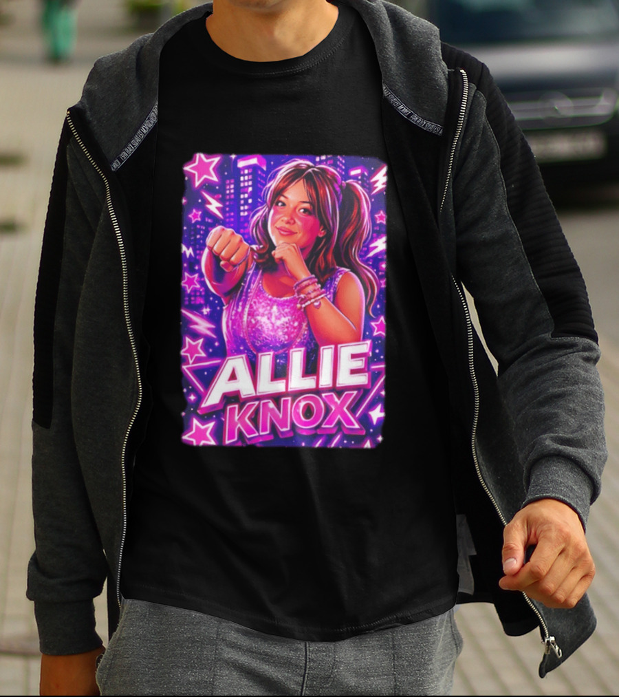 Allie Knox Retro Neon City Lights Style With Stars T-Shirt
