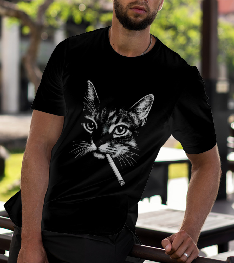 Cat Smoking A Cigarette Vintage Style Retro Look T-Shirt