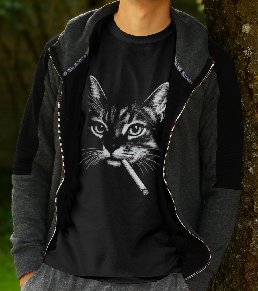 Cat Smoking A Cigarette Vintage Style Retro Look T-Shirt