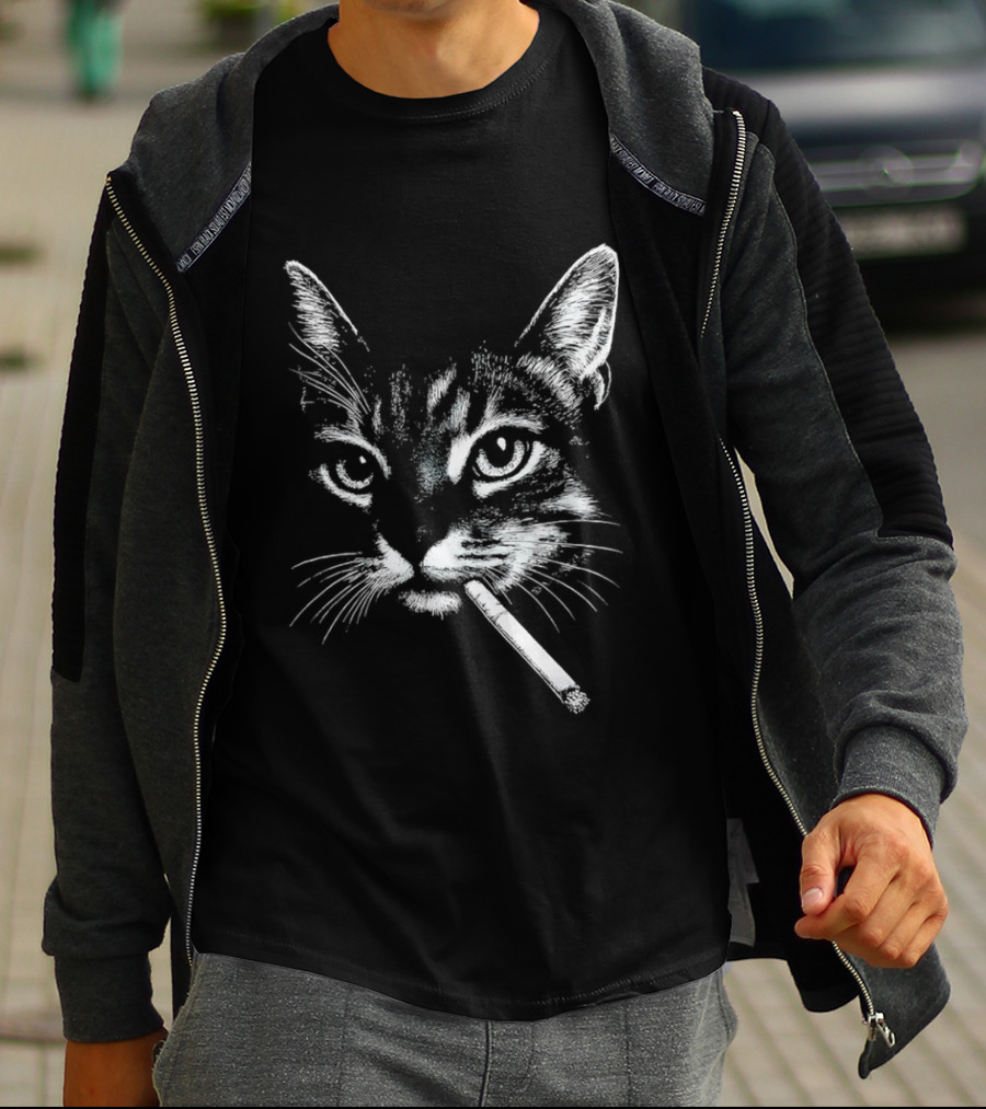 Cat Smoking A Cigarette Vintage Style Retro Look T-Shirt