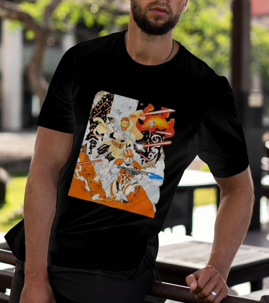 Obi Wan Kenobi Commander Cody Battlefront Action Scene Star Wars T-Shirt