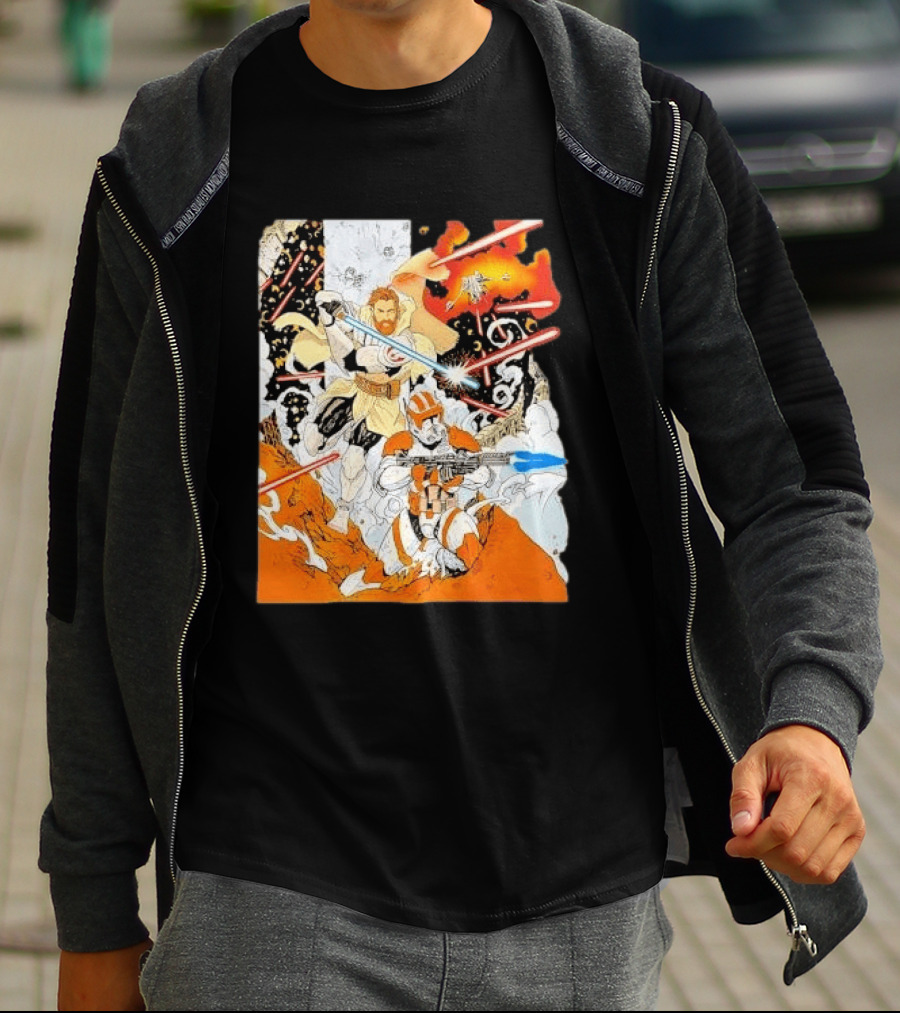 Obi Wan Kenobi Commander Cody Battlefront Action Scene Star Wars T-Shirt