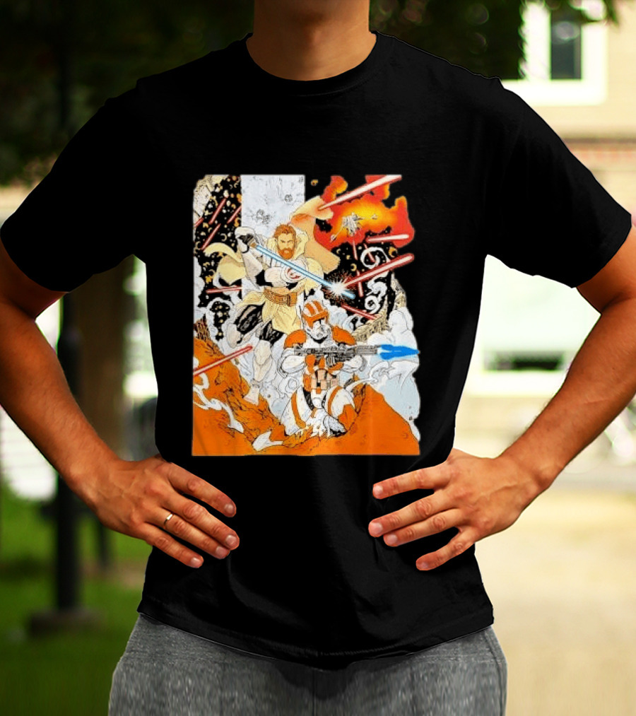 Obi Wan Kenobi Commander Cody Battlefront Action Scene Star Wars T-Shirt