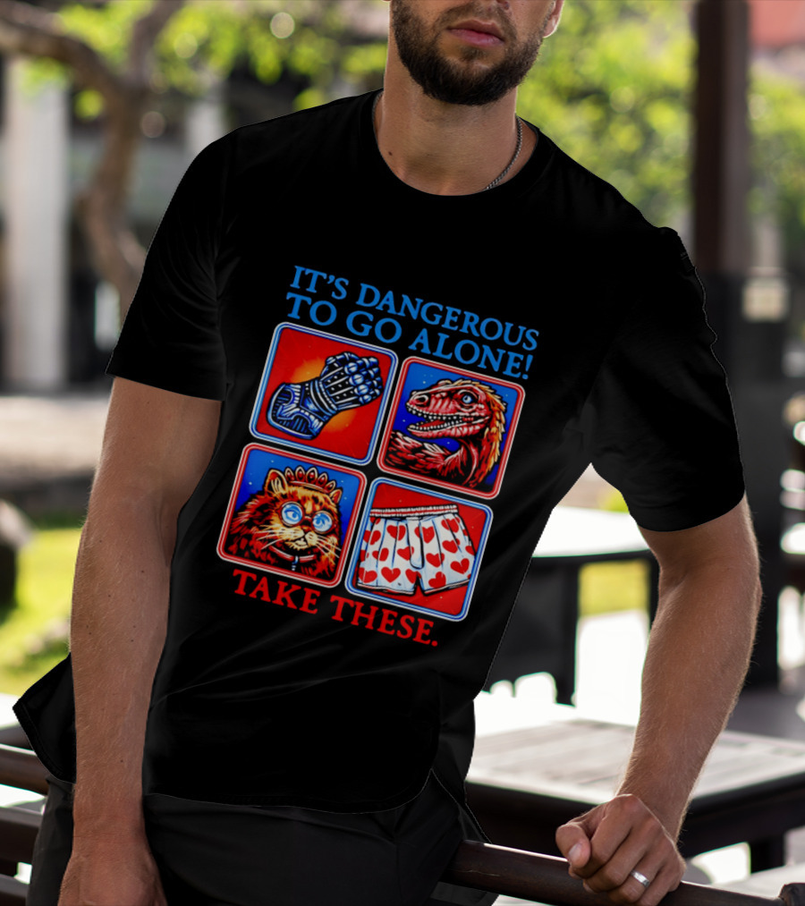 It's Dangerous To Go Alone Take These Gauntlet Raptor Cat Heart Boxers T-Shirt