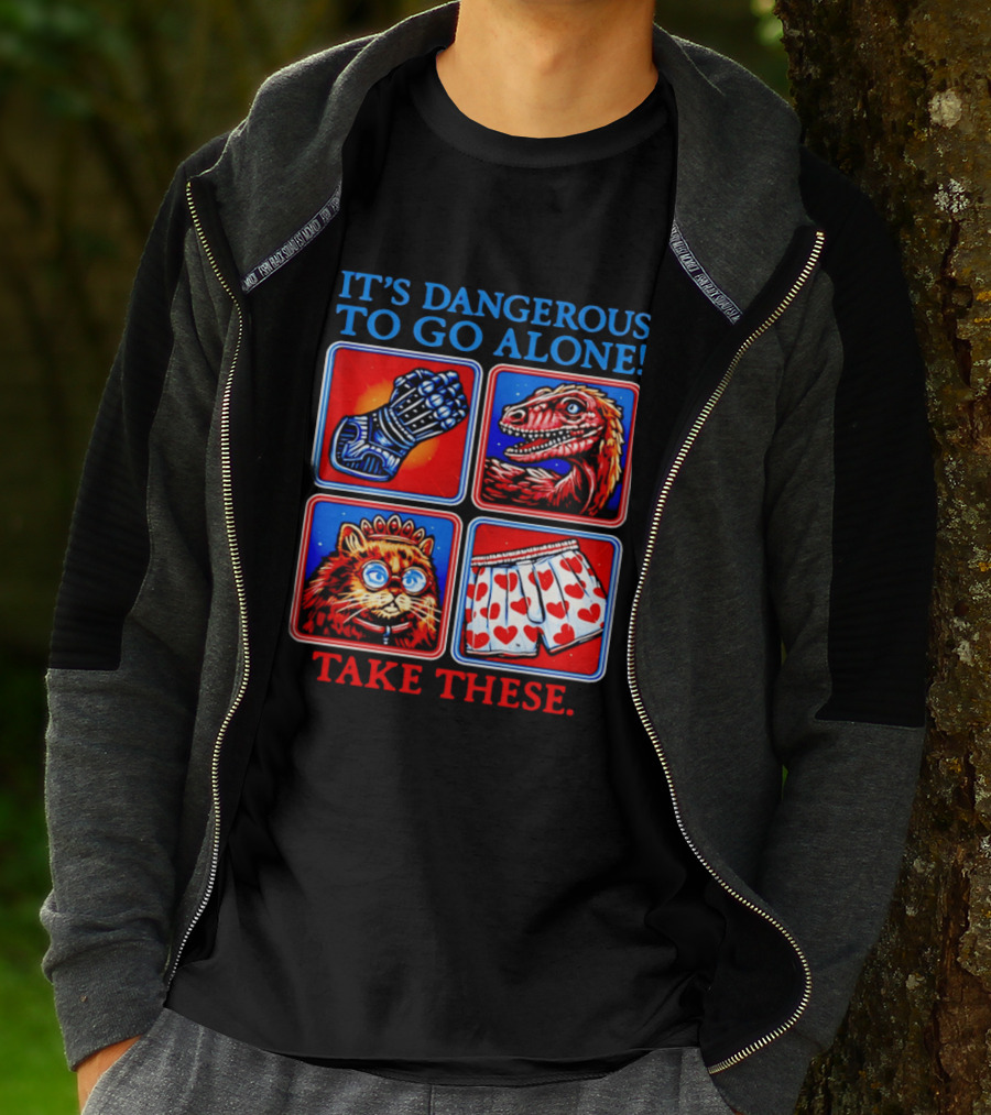 It's Dangerous To Go Alone Take These Gauntlet Raptor Cat Heart Boxers T-Shirt