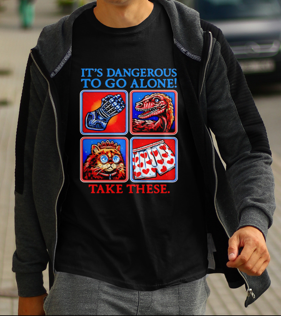 It's Dangerous To Go Alone Take These Gauntlet Raptor Cat Heart Boxers T-Shirt