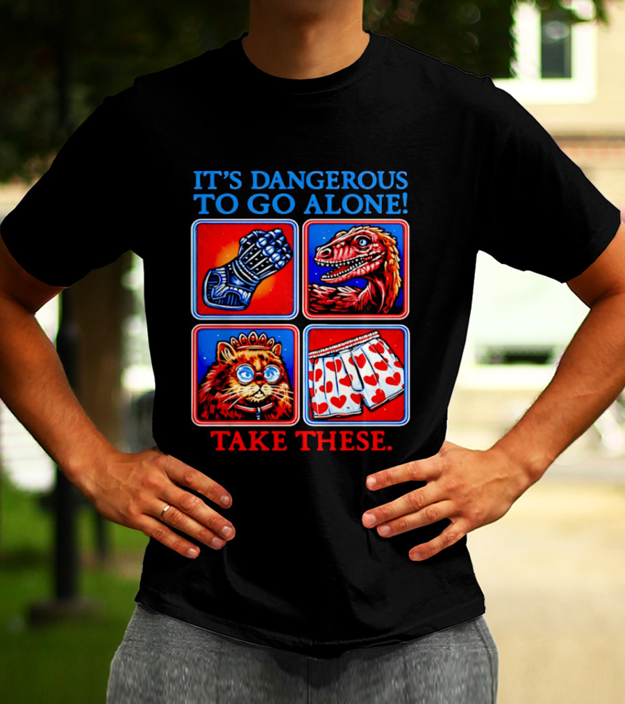 It's Dangerous To Go Alone Take These Gauntlet Raptor Cat Heart Boxers T-Shirt
