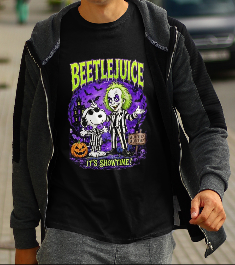 Beetlejuice Snoopy It's Showtime Halloween Pumpkin T-Shirt