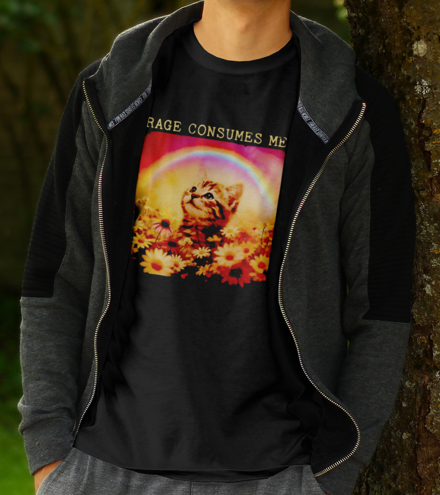 Rage Consumes Me Kitten In Flowers With Rainbow And Daisies T-Shirt