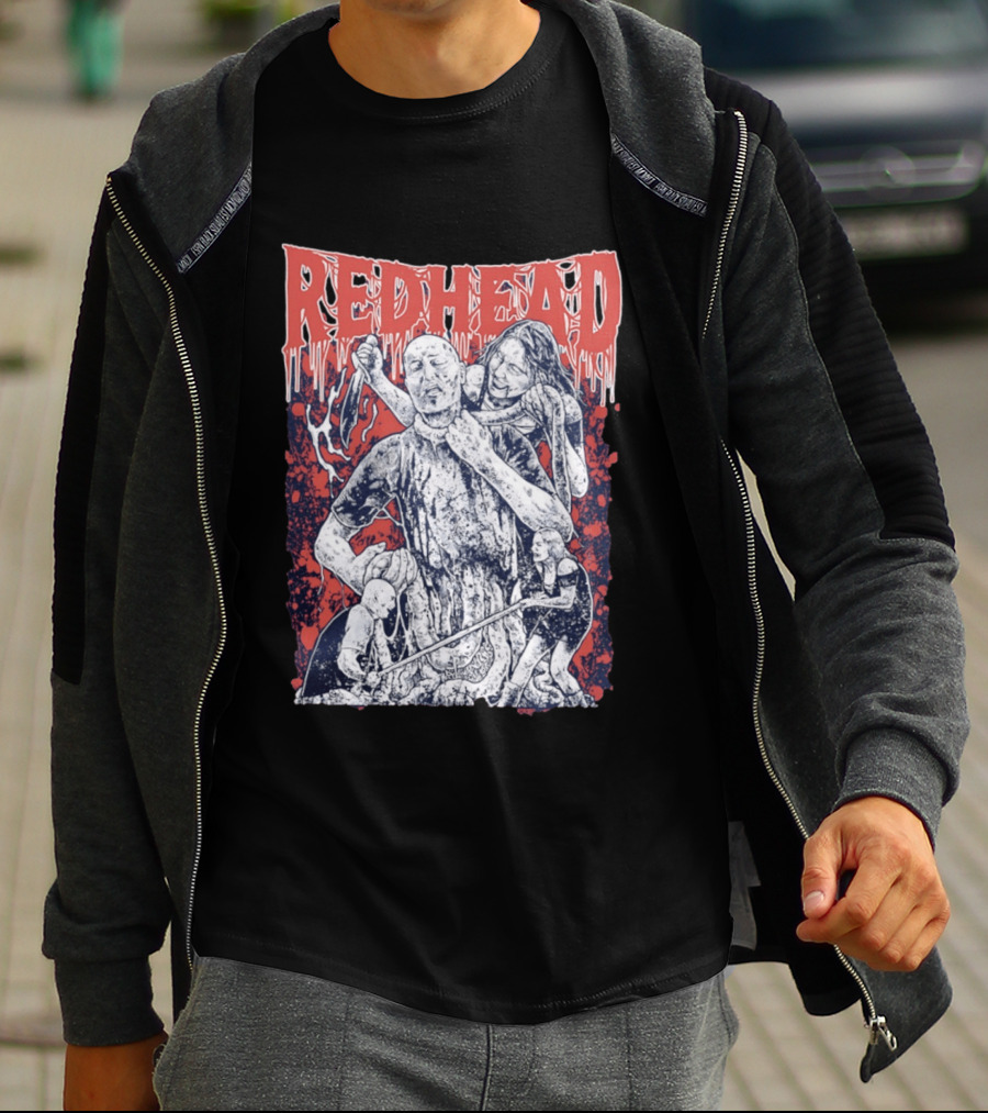Red Head Horror Gruesome Comic Style Bloodied Figures T-Shirt