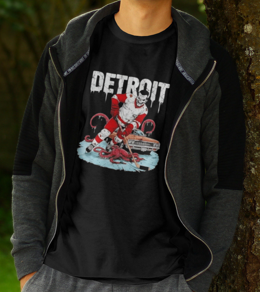 Detroit Red Wings Skull Hockey Player Tentacles Car T-Shirt