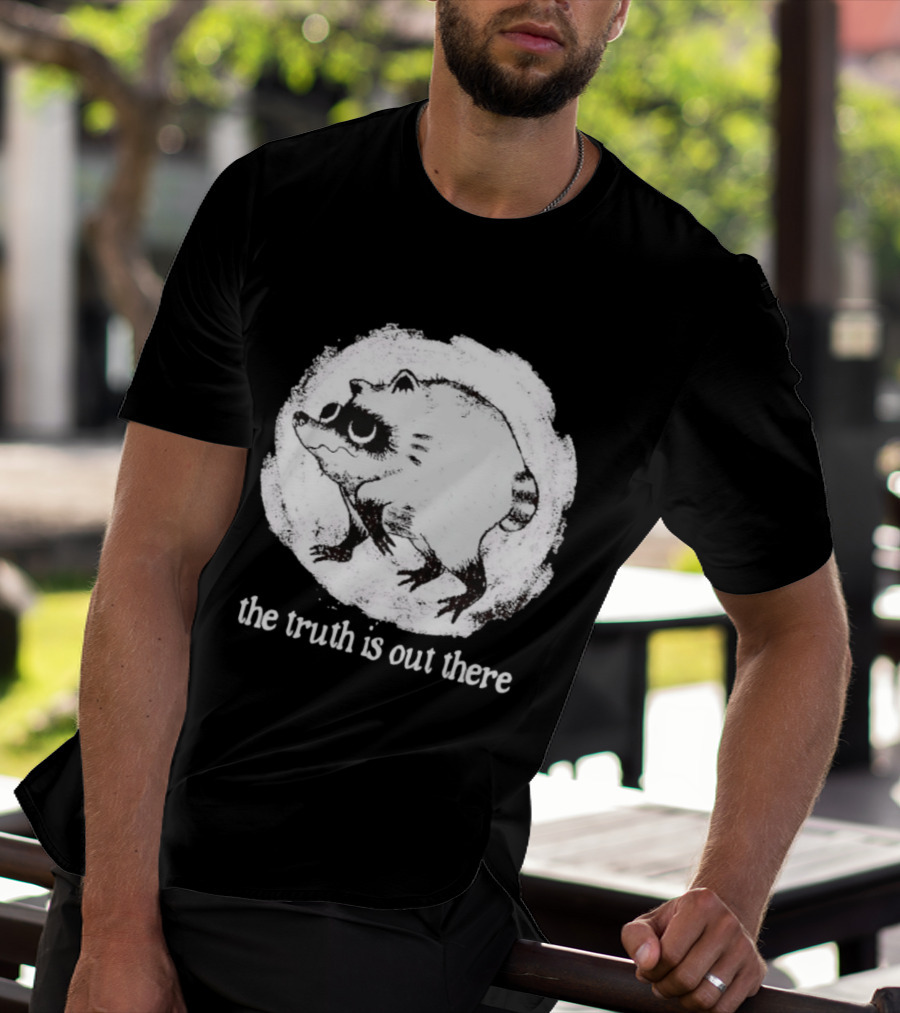 Jimothy The Raccoon The Truth Is Out There Black And White Sketch T-Shirt