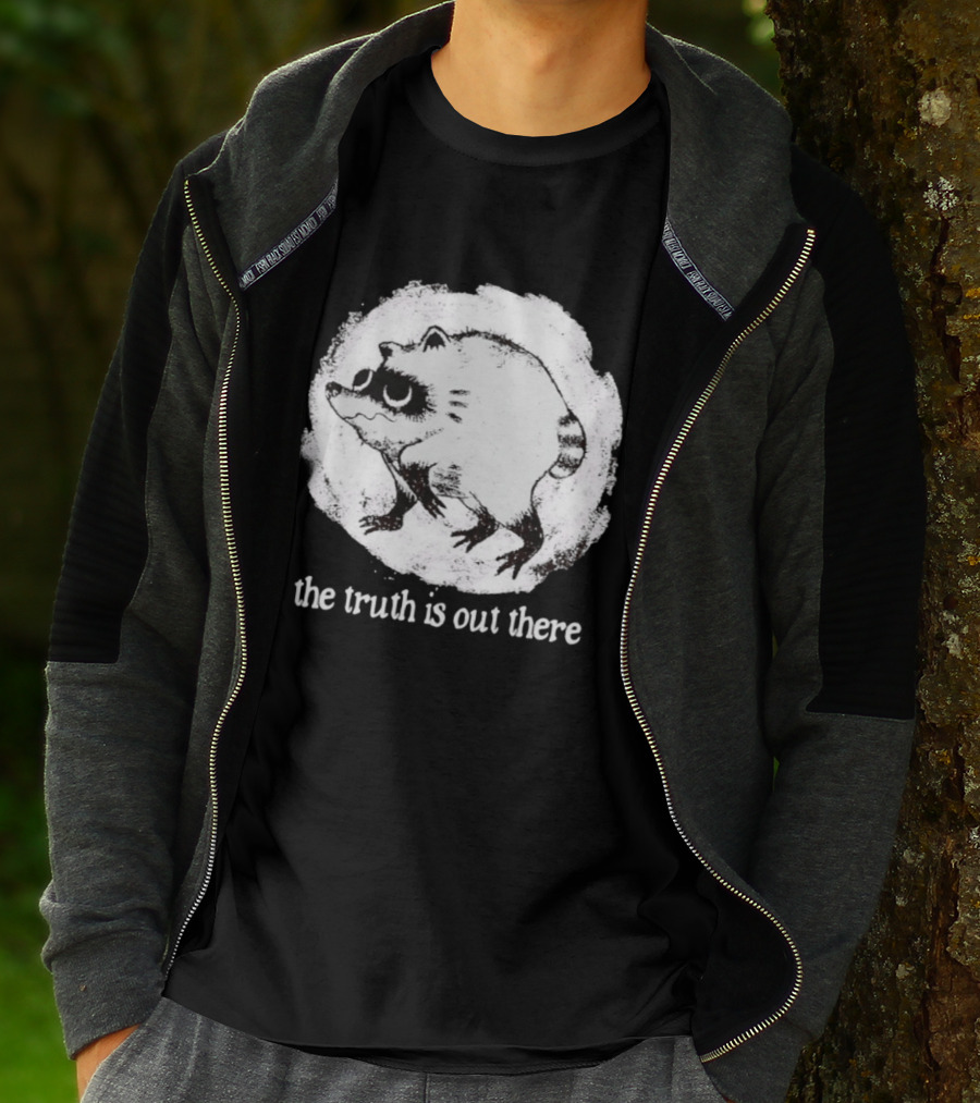 Jimothy The Raccoon The Truth Is Out There Black And White Sketch T-Shirt