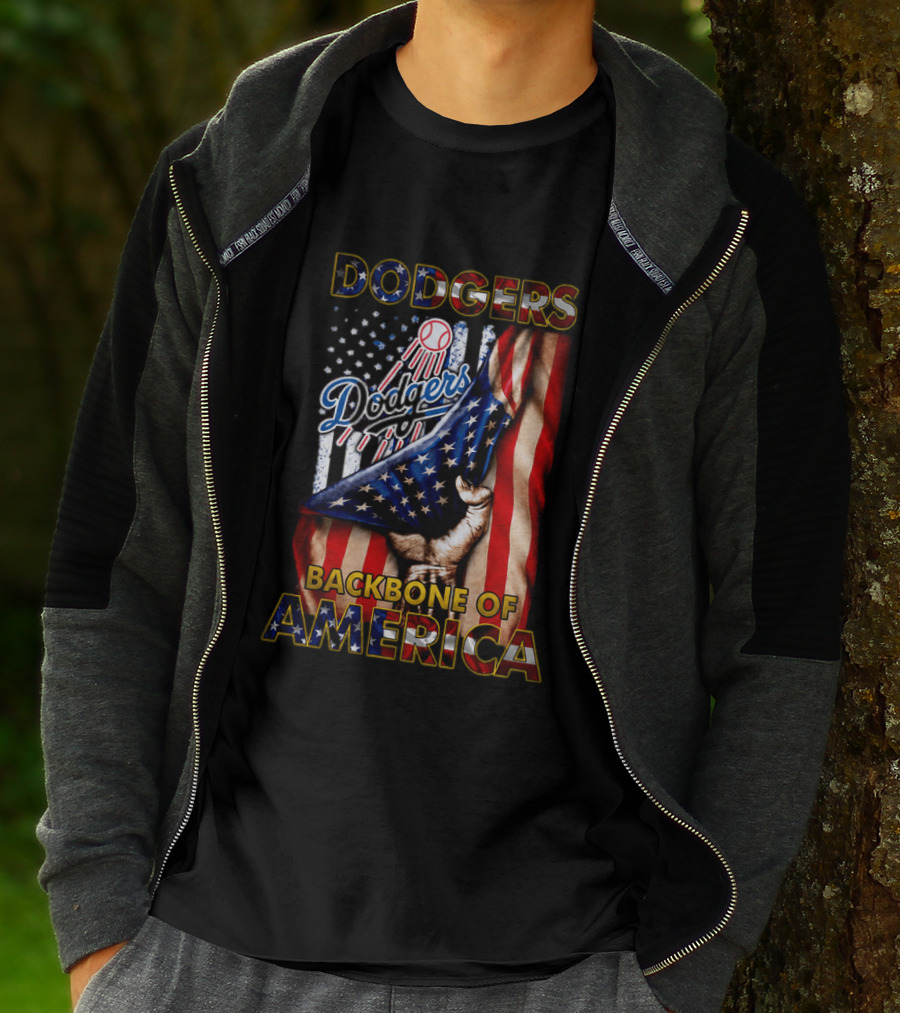 Dodgers Backbone Of America Baseball And Flag T-Shirt
