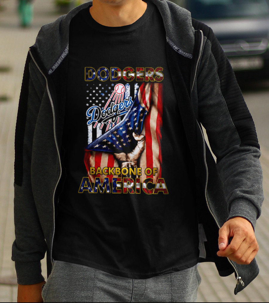 Dodgers Backbone Of America Baseball And Flag T-Shirt