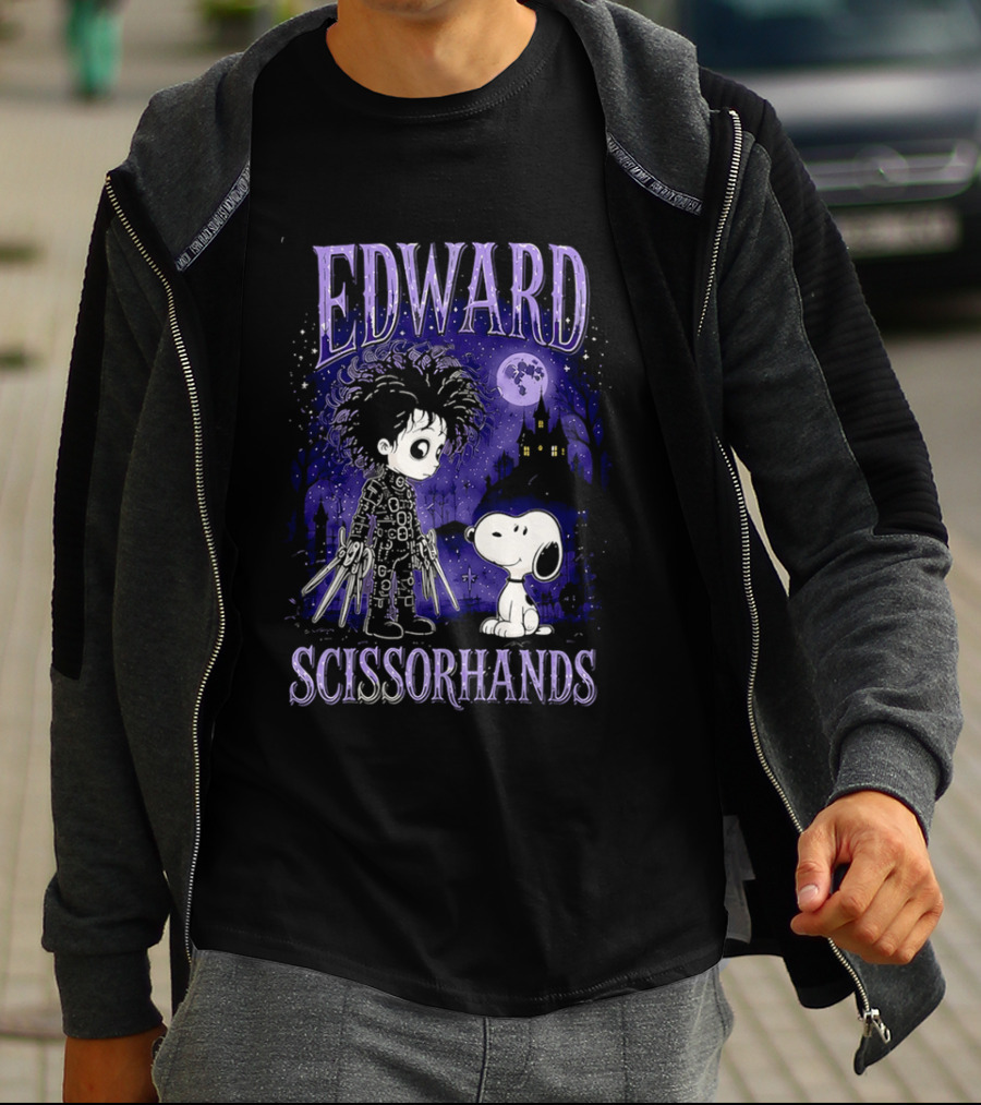 Edward Scissorhands Meets Snoopy Halloween Moon Scene T-Shirt