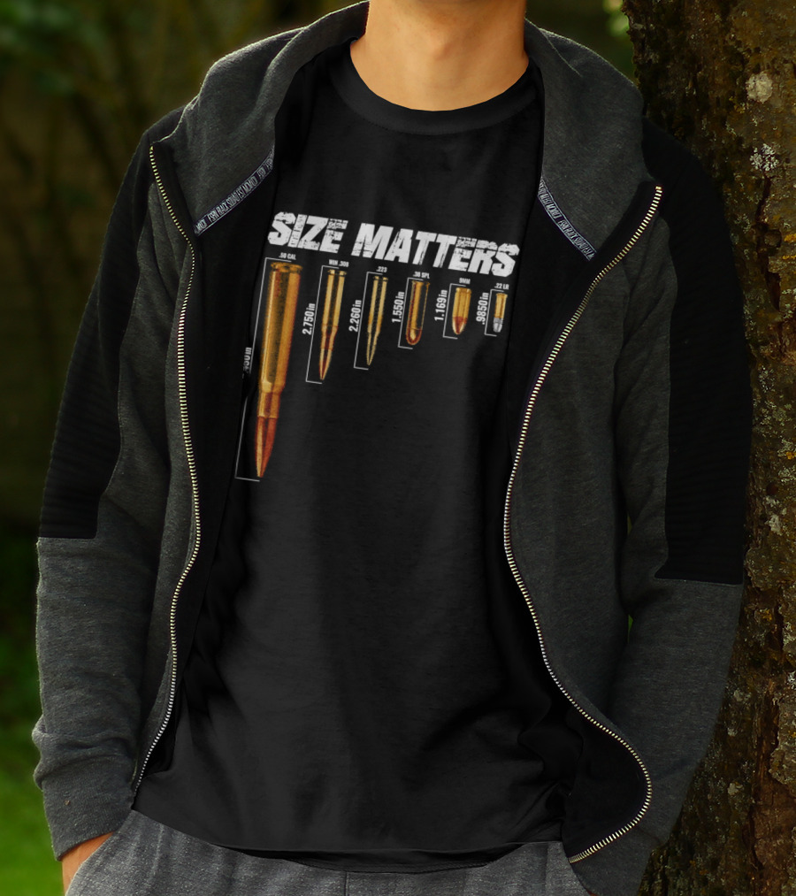 Size Matters 50 Caliber 7.62mm 5.56mm 0.40 0.22 Ammo Comparison Chart T-Shirt