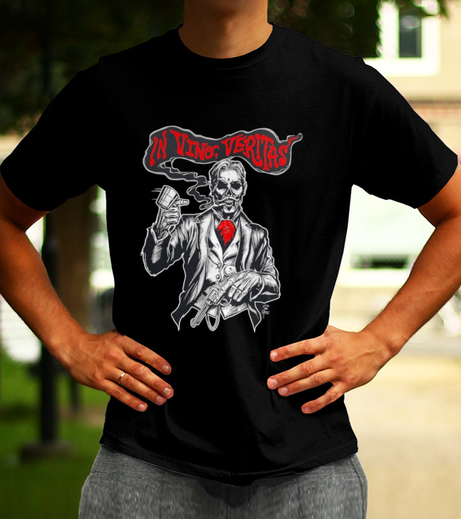 Skeleton Doc Holliday In Vino Veritas Smoking Gun Wine Cup T-Shirt