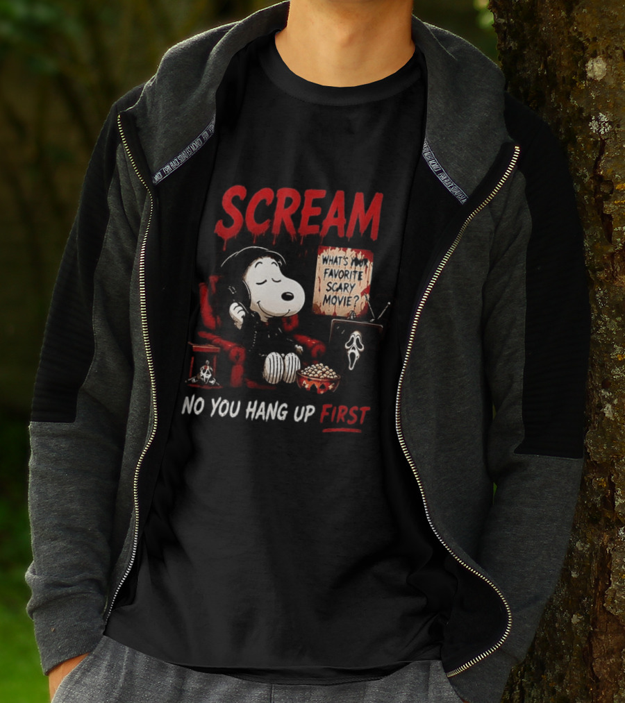 Snoopy Scream No You Hang Up First Scary Movie Popcorn T-Shirt