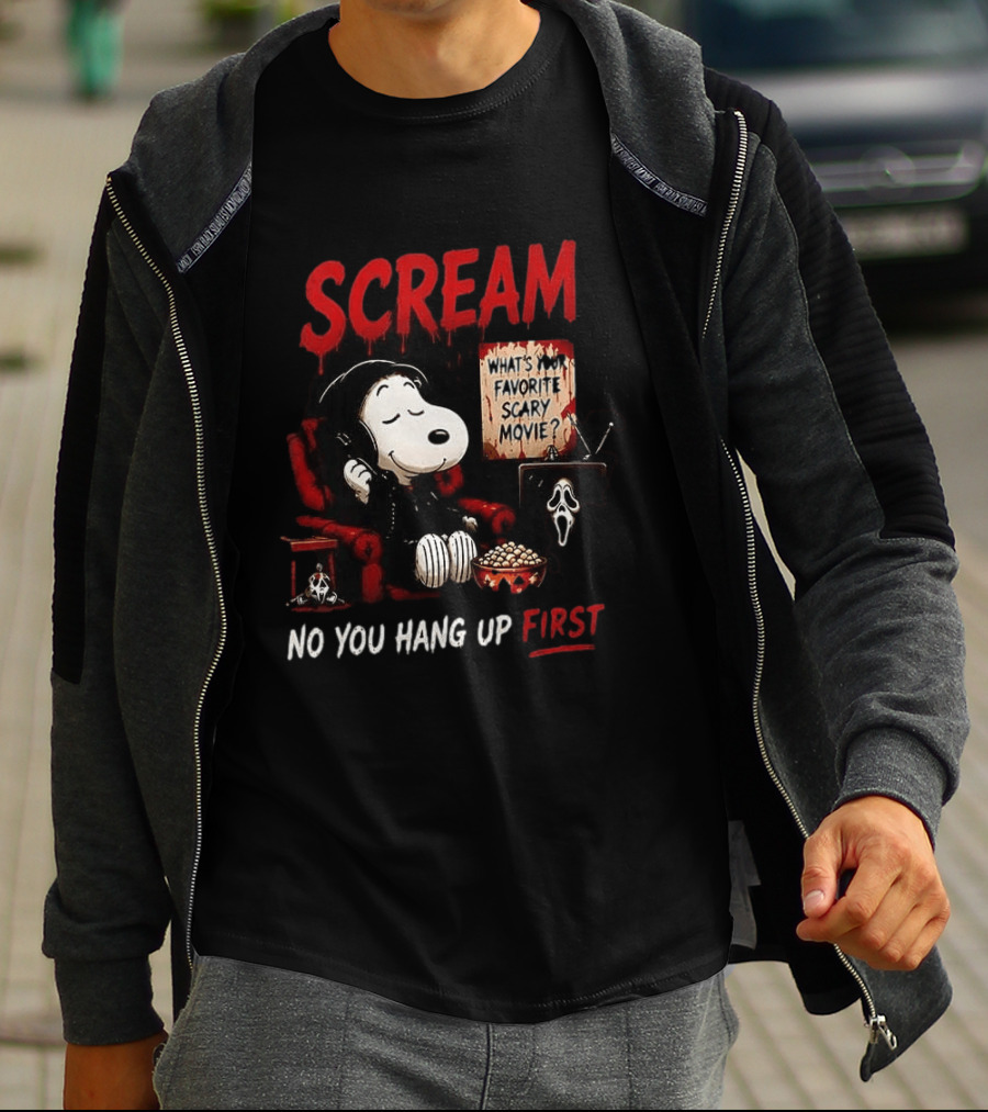 Snoopy Scream No You Hang Up First Scary Movie Popcorn T-Shirt