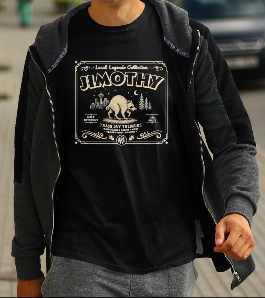 Local Legends Collection Jimothy Trash Day Treasure Built Different USA Made Raccoon T-Shirt