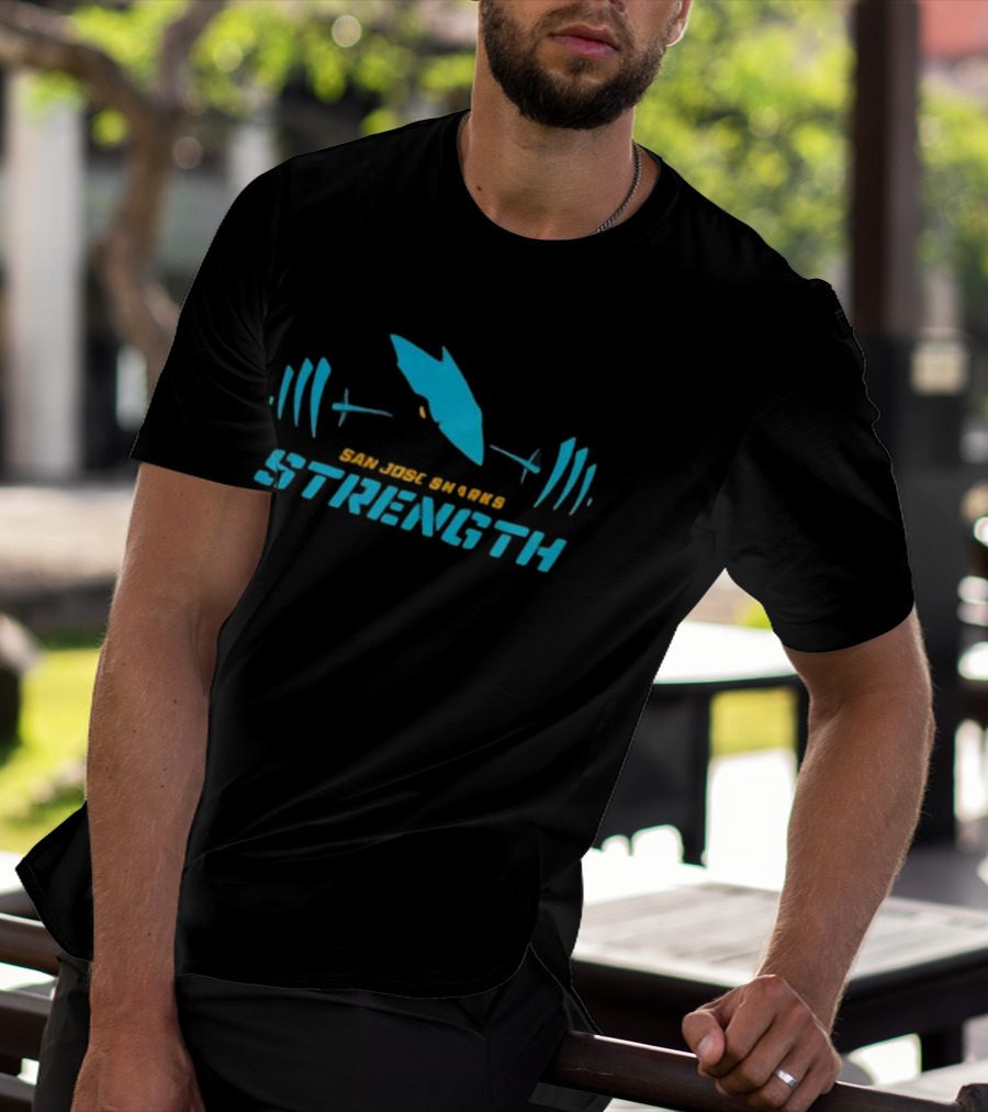 San Jose Sharks Strength Weightlifting Barbell T-Shirt